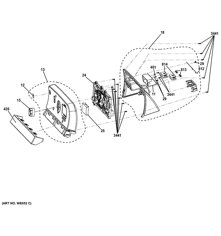 CONTROL PANEL Diagram and Parts List for  General Electric Dryer