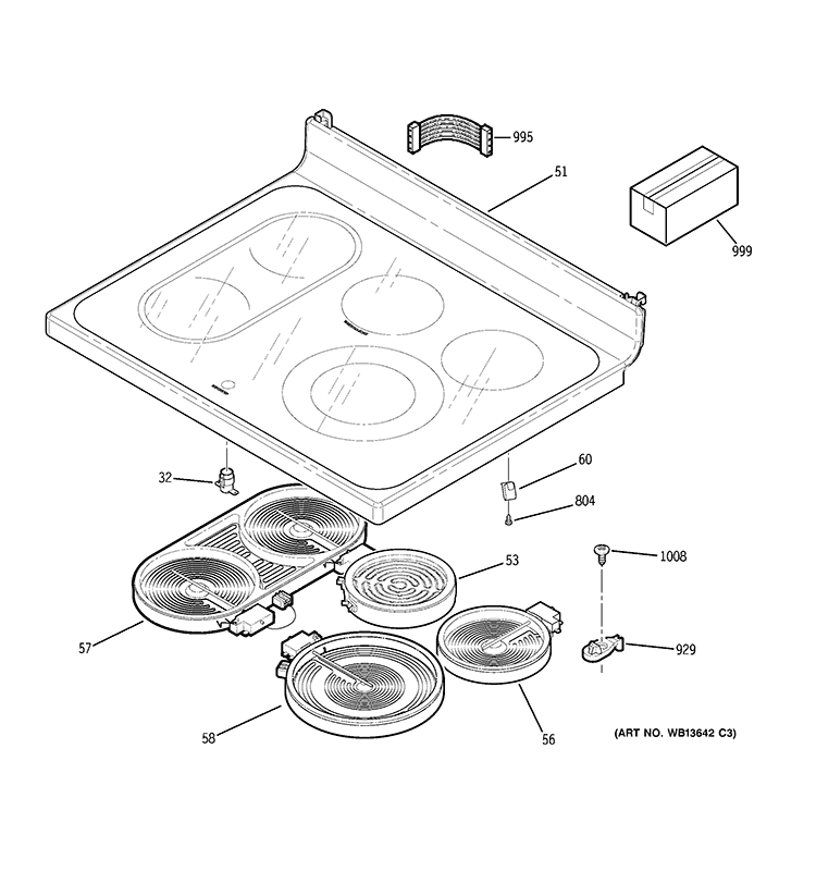 COOKTOP Diagram and Parts List for  General Electric Range