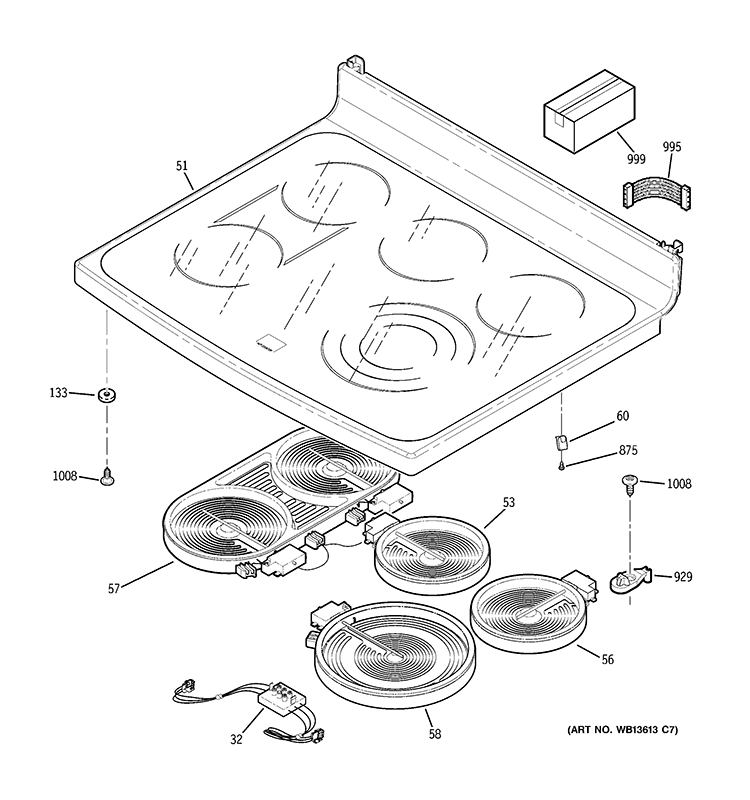 COOKTOP Diagram and Parts List for  General Electric Range