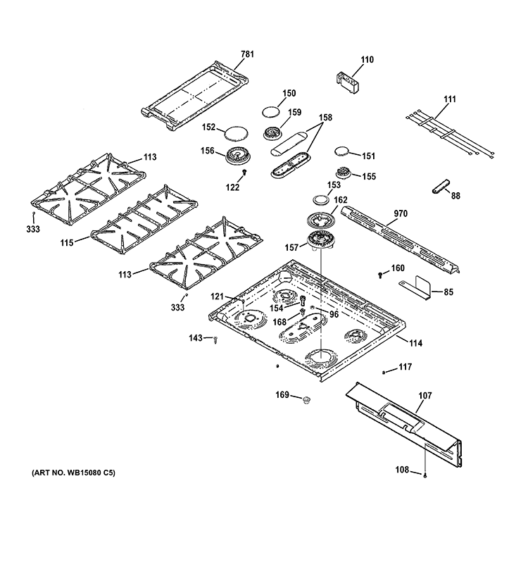 COOKTOP Diagram and Parts List for  General Electric Range