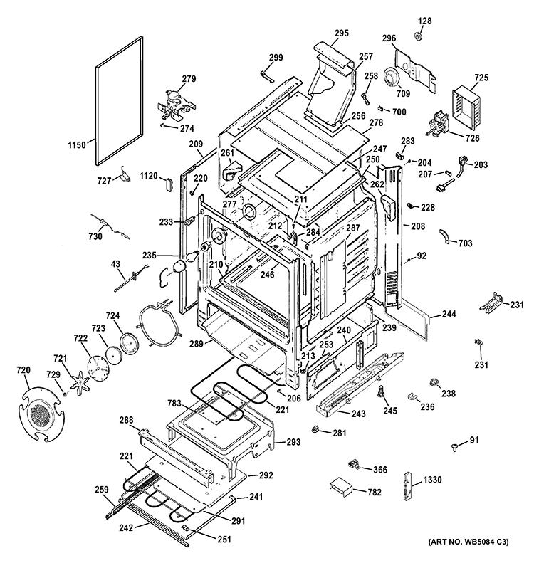 BODY PARTS Diagram and Parts List for  General Electric Range