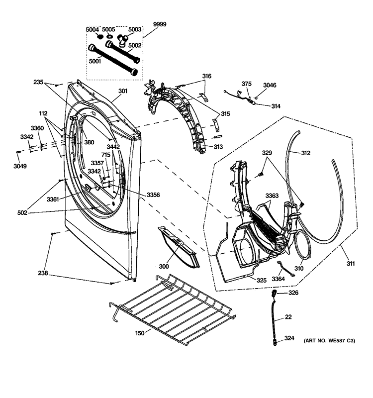 FRONT PANEL Diagram and Parts List for  General Electric Dryer