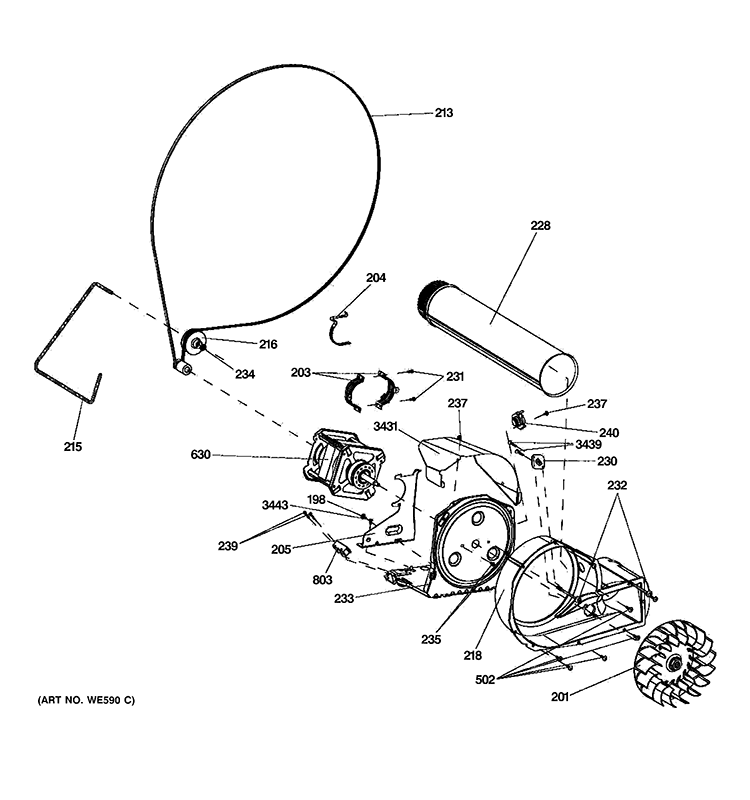 BLOWER & MOTOR Diagram and Parts List for  General Electric Dryer