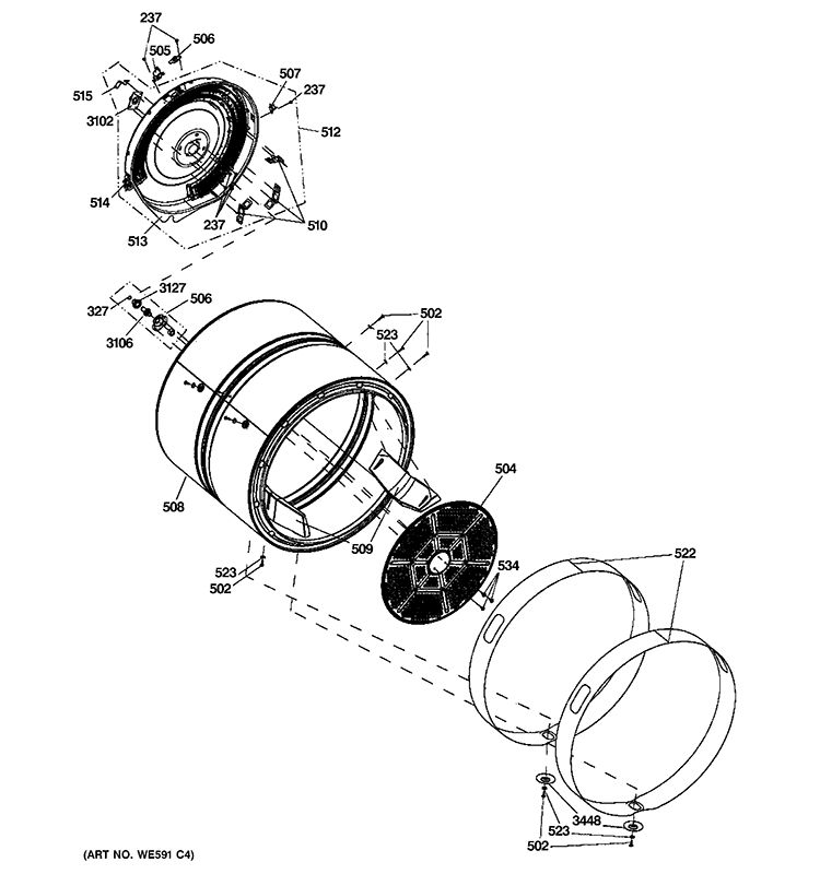DRUM Diagram and Parts List for  General Electric Dryer