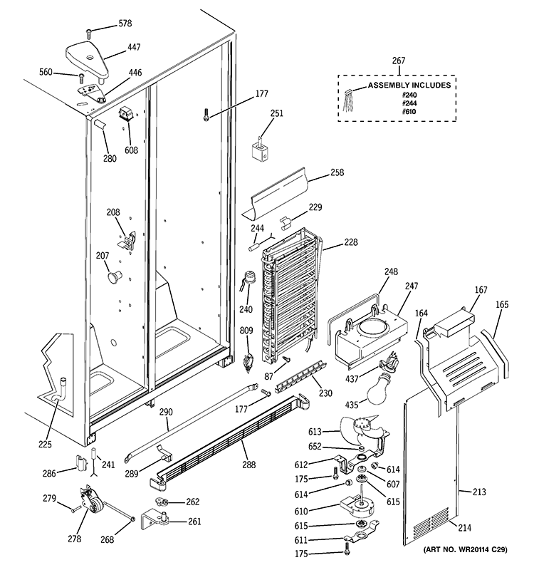 FREEZER SECTION Diagram and Parts List for  General Electric Refrigerator