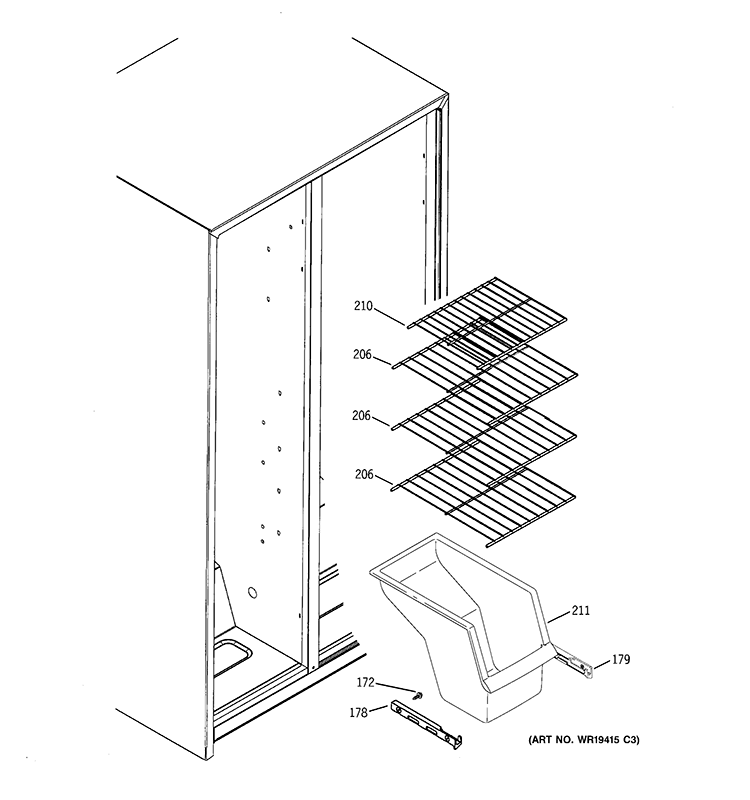 FREEZER SHELVES Diagram and Parts List for  General Electric Refrigerator