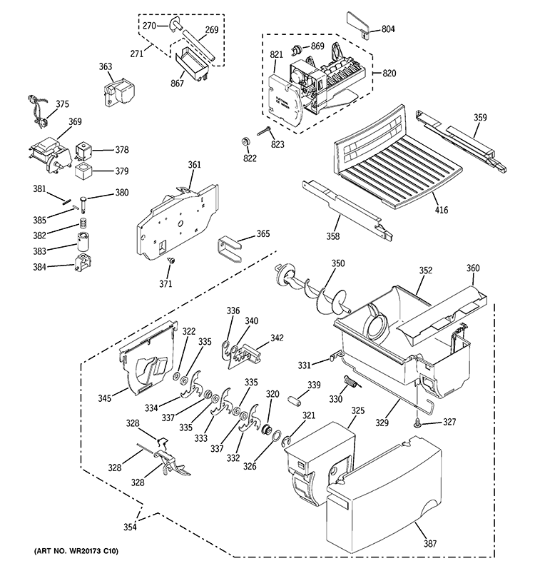 ICE MAKER & DISPENSER Diagram and Parts List for  General Electric Refrigerator