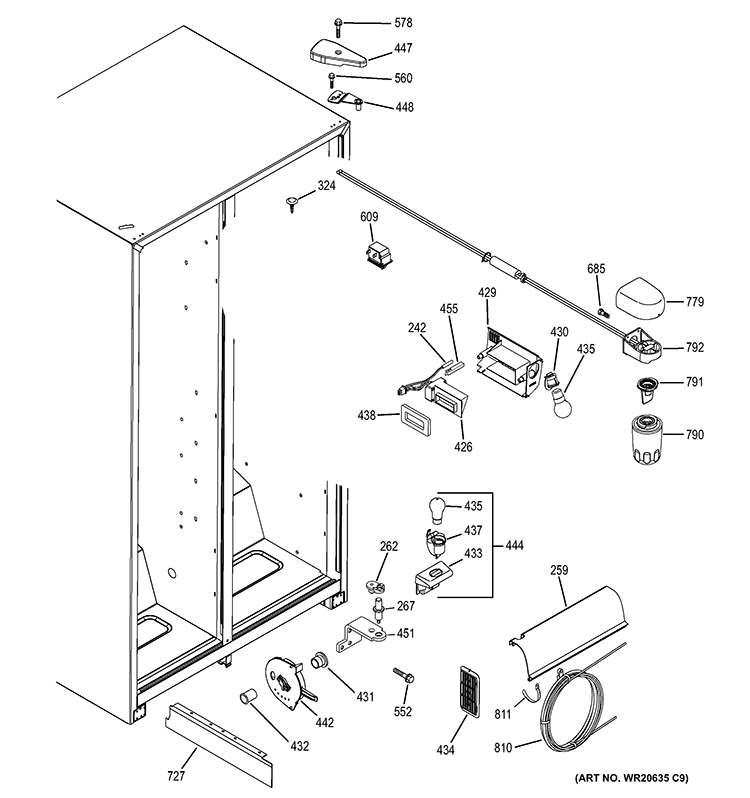 FRESH FOOD SECTION Diagram and Parts List for  General Electric Refrigerator