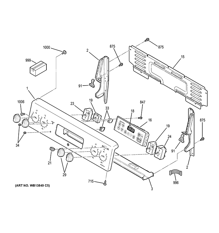 CONTROL PANEL Diagram and Parts List for  General Electric Range