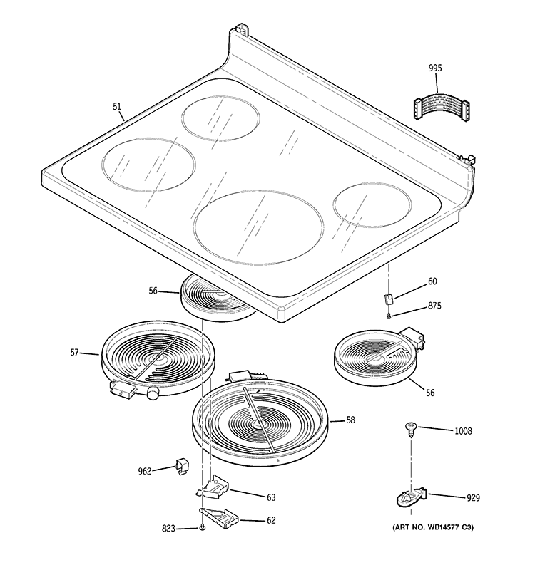 COOKTOP Diagram and Parts List for  General Electric Range
