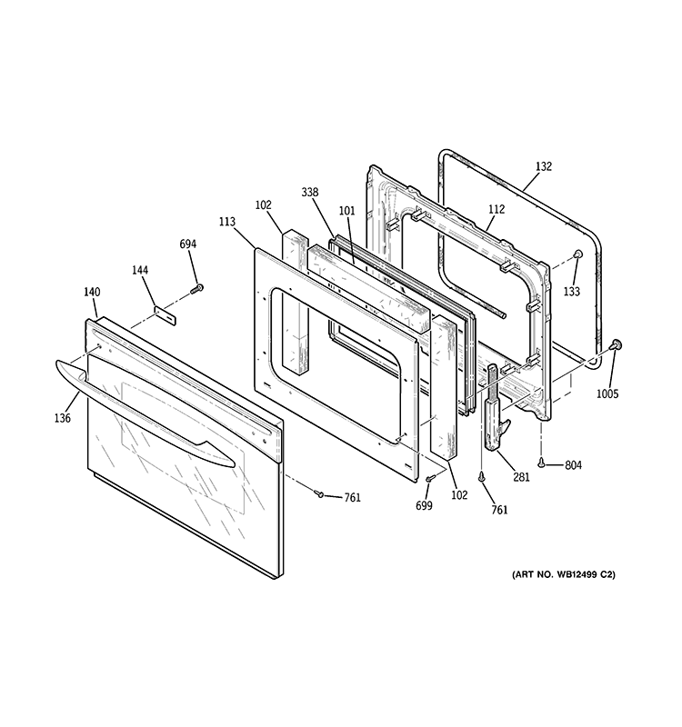 DOOR Diagram and Parts List for  General Electric Range