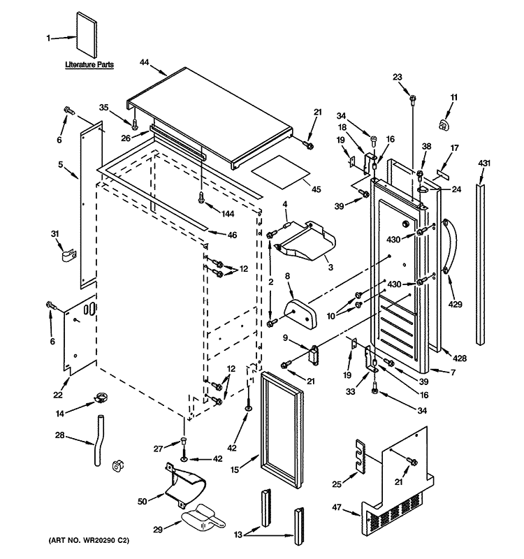 CABINET, LINER & DOOR PARTS Diagram and Parts List for  General Electric Ice Maker