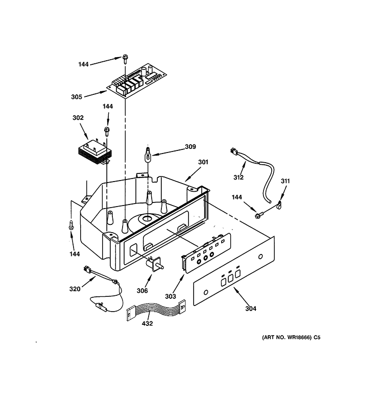 CONTROL PANEL PARTS Diagram and Parts List for  General Electric Ice Maker