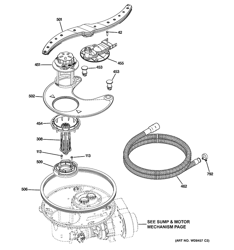 SUMP & FILTER ASSEMBLY Diagram and Parts List for  General Electric Dishwasher