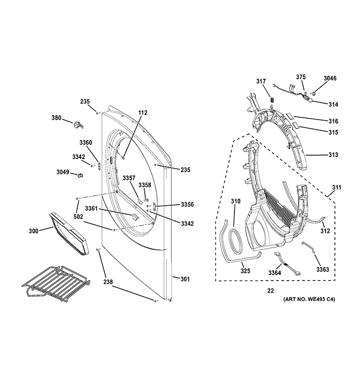 FRONT PANEL Diagram and Parts List for  General Electric Dryer