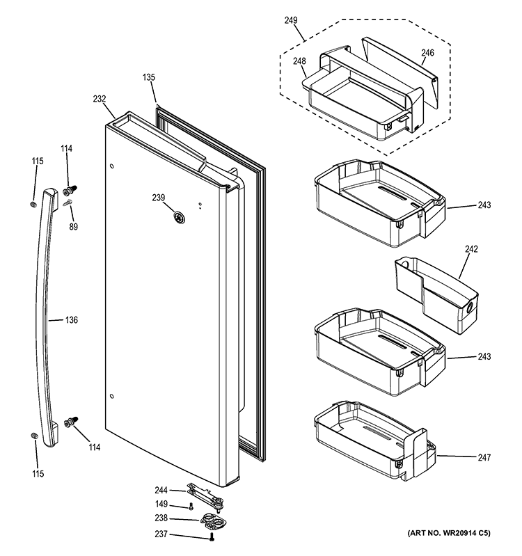 FRESH FOOD DOOR Diagram and Parts List for  General Electric Refrigerator