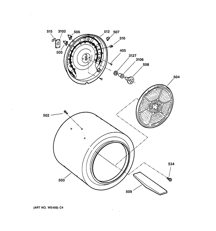DRUM Diagram and Parts List for  General Electric Dryer