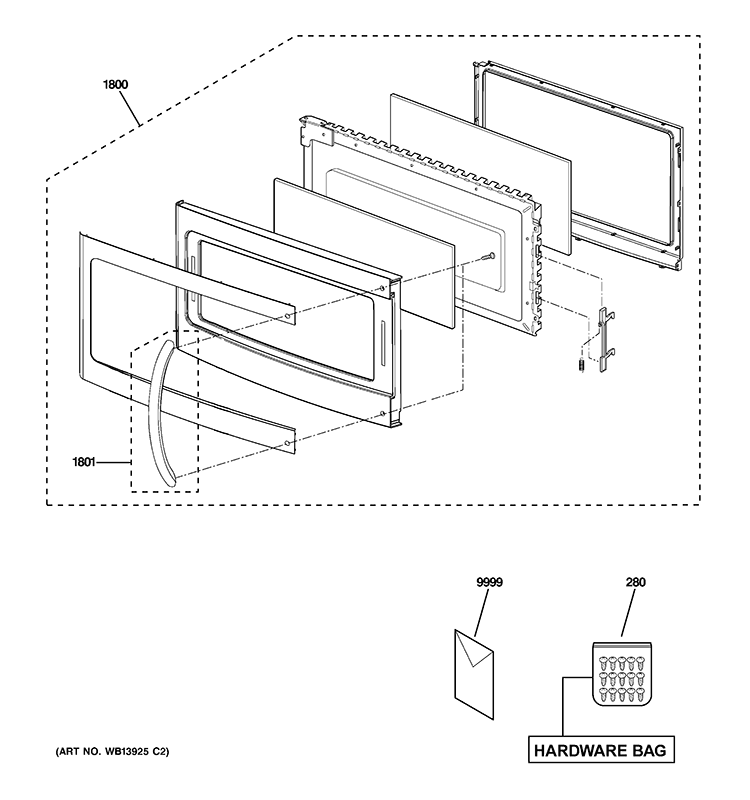 DOOR PARTS Diagram and Parts List for  General Electric Microwave