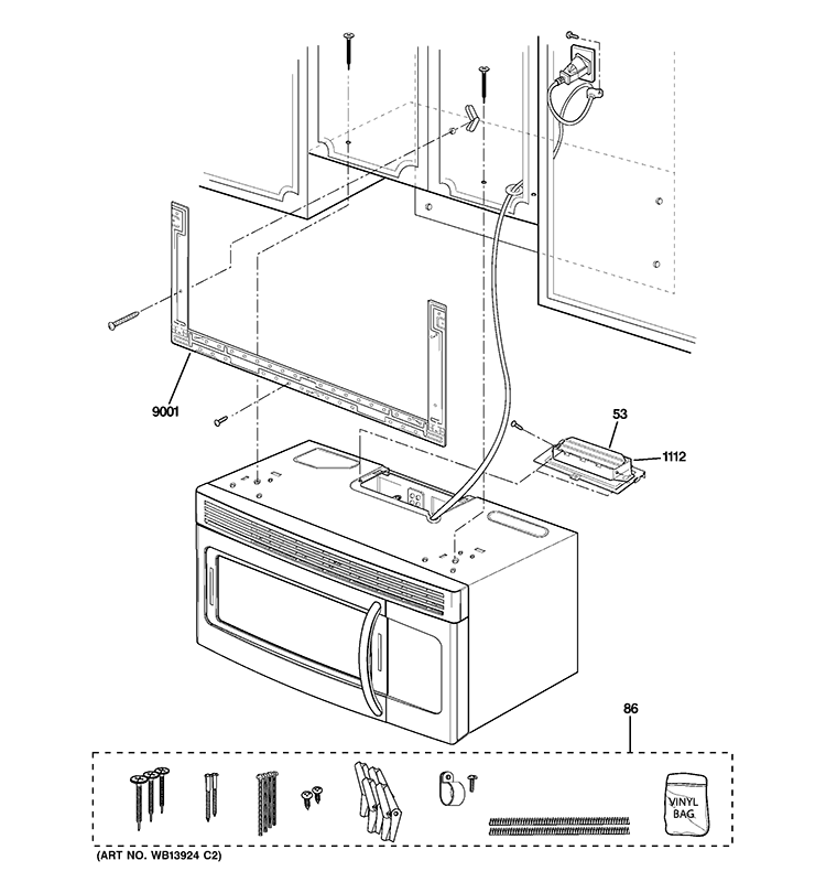 INSTALLATION PARTS Diagram and Parts List for  General Electric Microwave