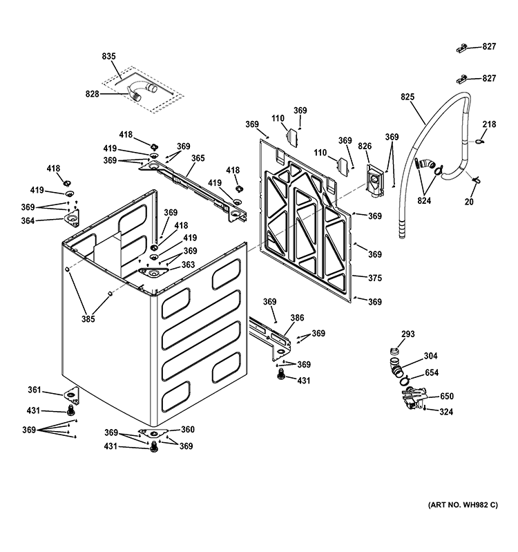 CABINET & BULK DISPENSER Diagram and Parts List for  General Electric Washer