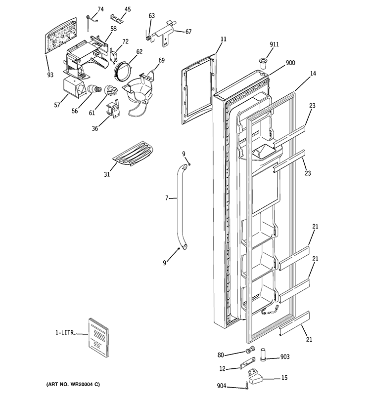 FREEZER DOOR Diagram and Parts List for  General Electric Refrigerator