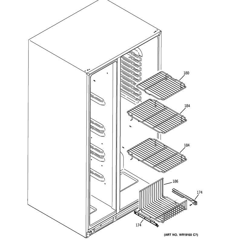 FREEZER SHELVES Diagram and Parts List for  General Electric Refrigerator