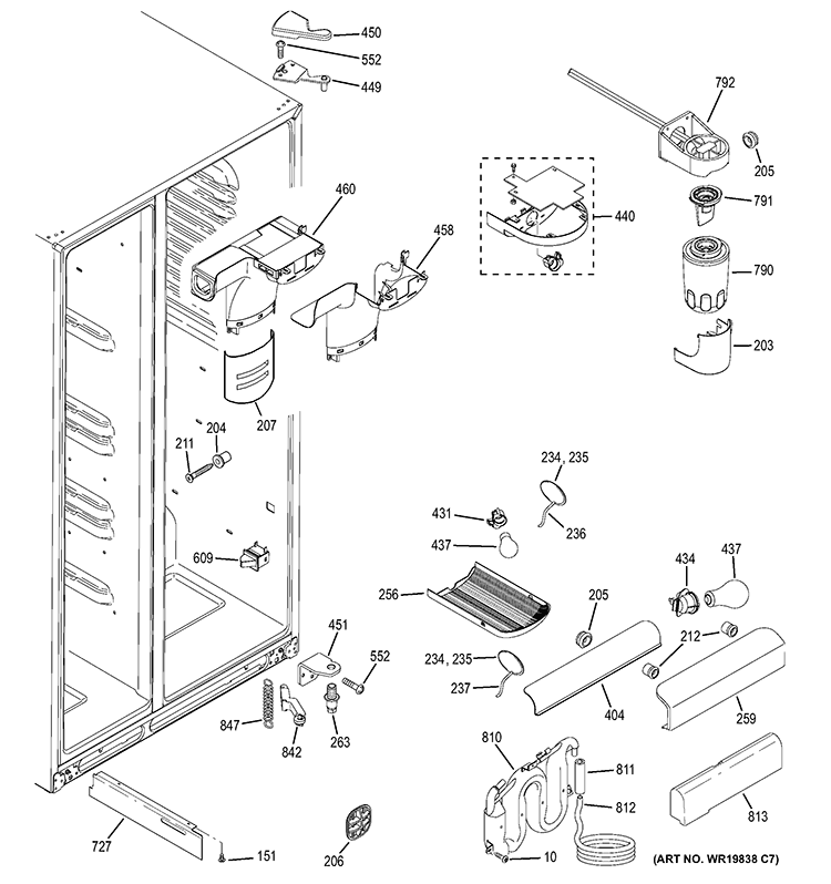 FRESH FOOD SECTION Diagram and Parts List for  General Electric Refrigerator