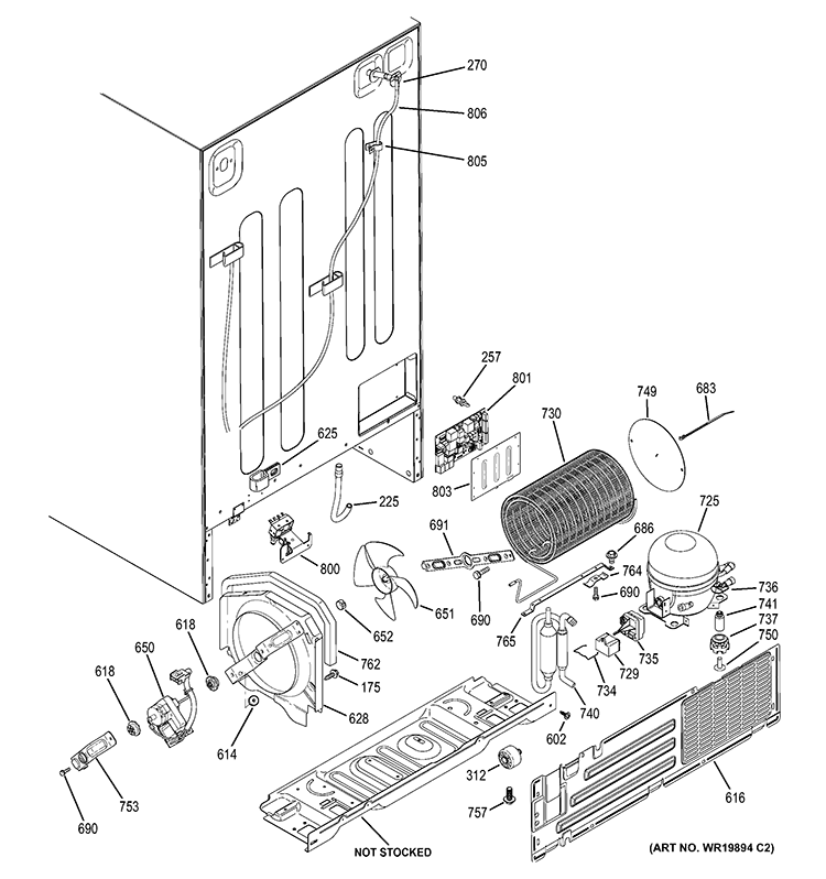 SEALED SYSTEM & MOTHER BOARD Diagram and Parts List for  General Electric Refrigerator