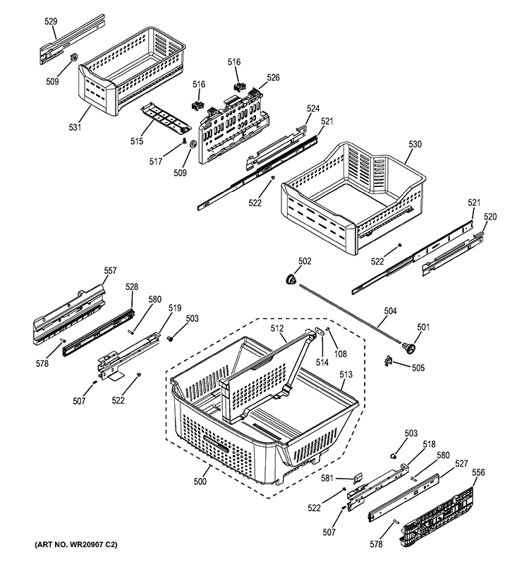 FREEZER SHELVES Diagram and Parts List for  General Electric Refrigerator