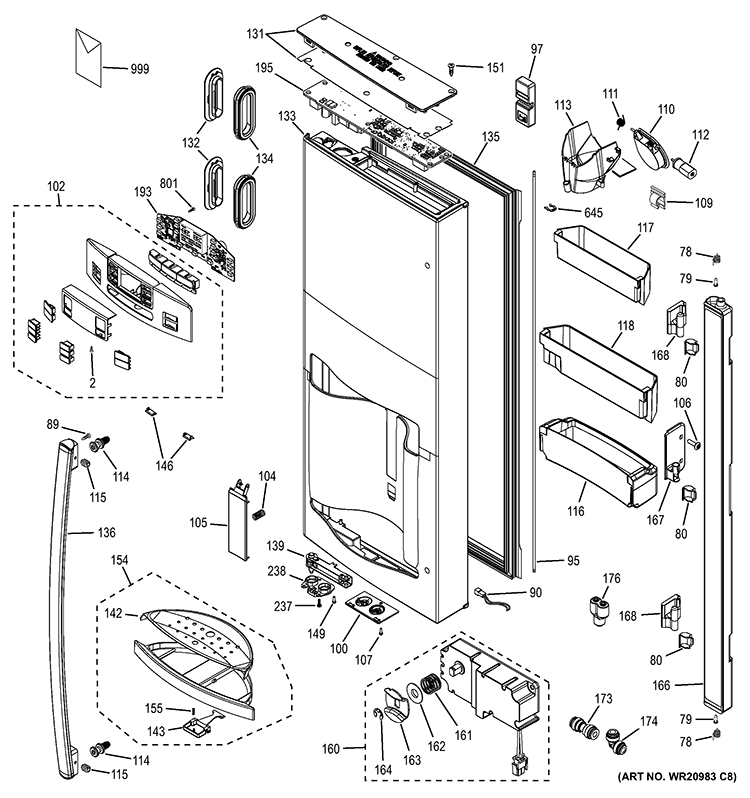 DISPENSER DOOR Diagram and Parts List for  General Electric Refrigerator