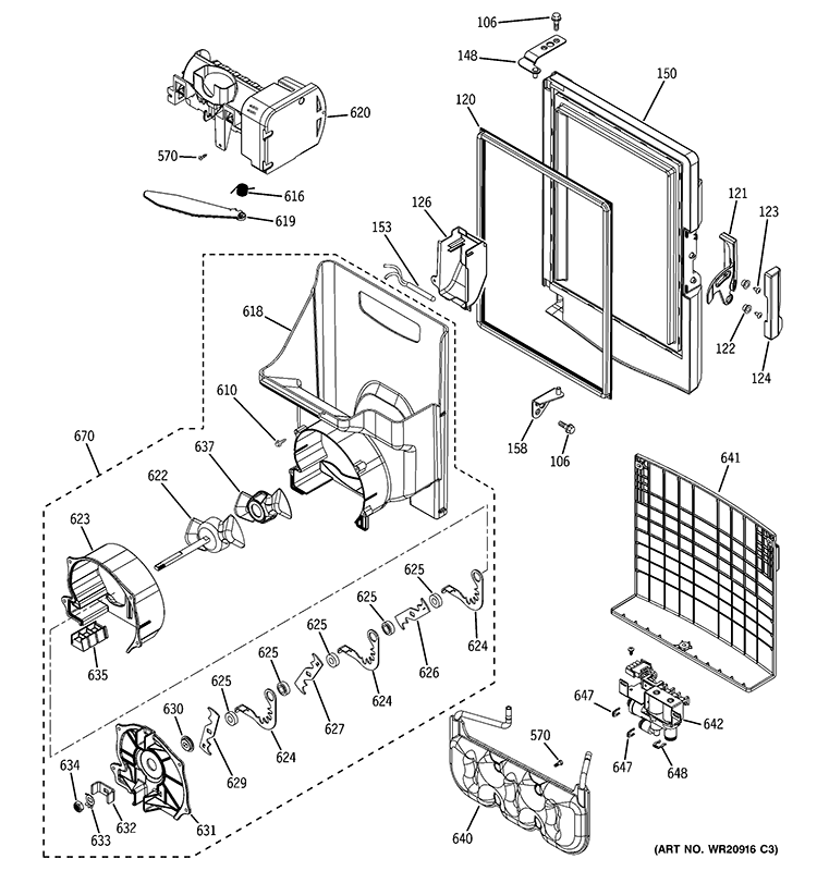 ICE MAKER & DISPENSER Diagram and Parts List for  General Electric Refrigerator