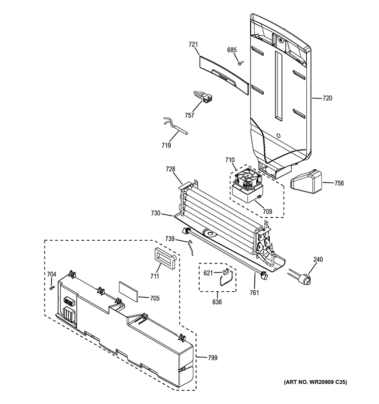 FRESH FOOD SECTION Diagram and Parts List for  General Electric Refrigerator