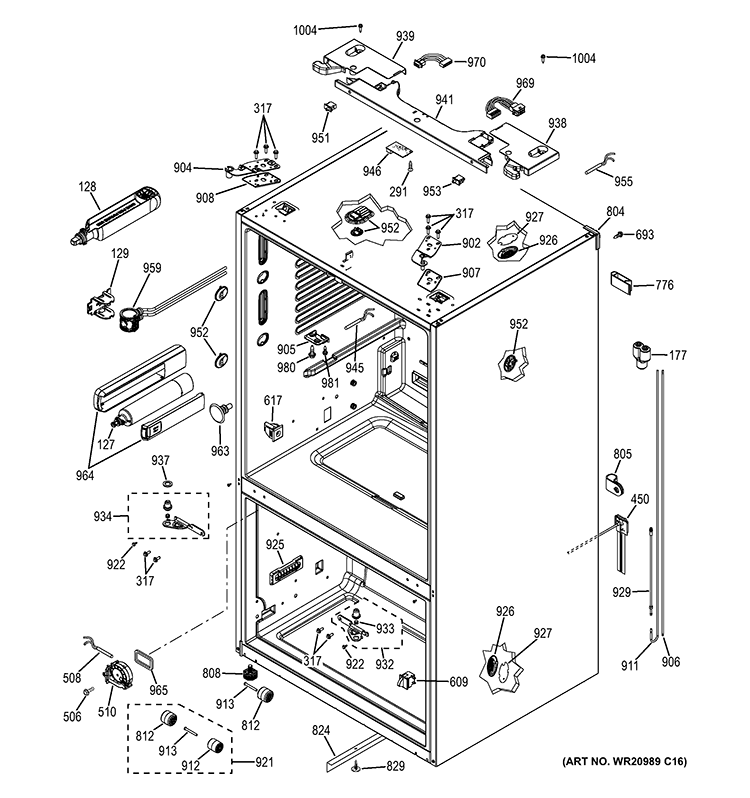 CASE PARTS Diagram and Parts List for  General Electric Refrigerator