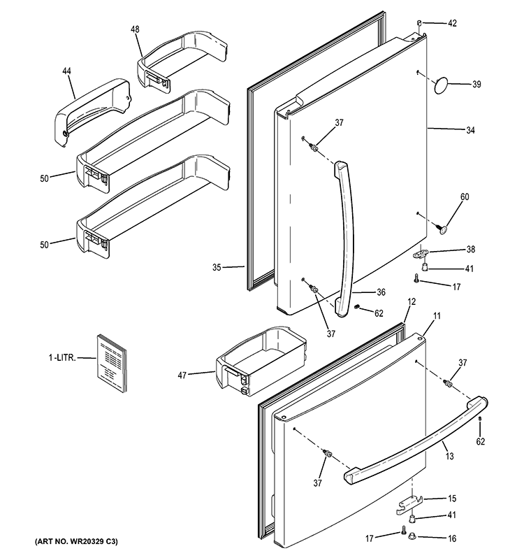 DOORS Diagram and Parts List for  General Electric Refrigerator