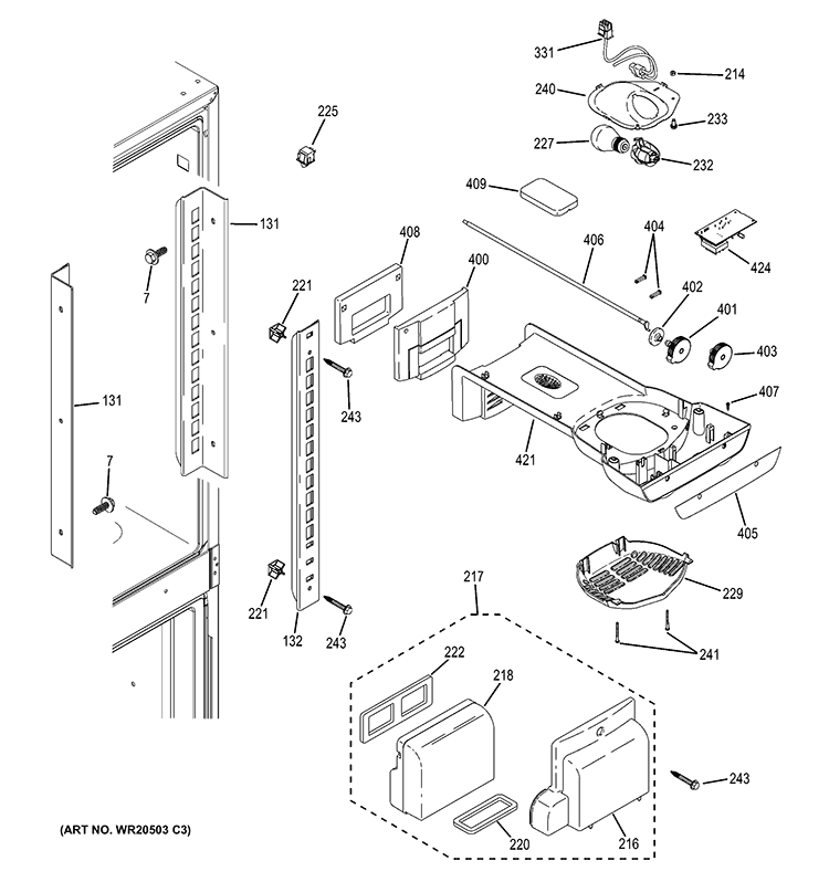FRESH FOOD SECTION Diagram and Parts List for  General Electric Refrigerator