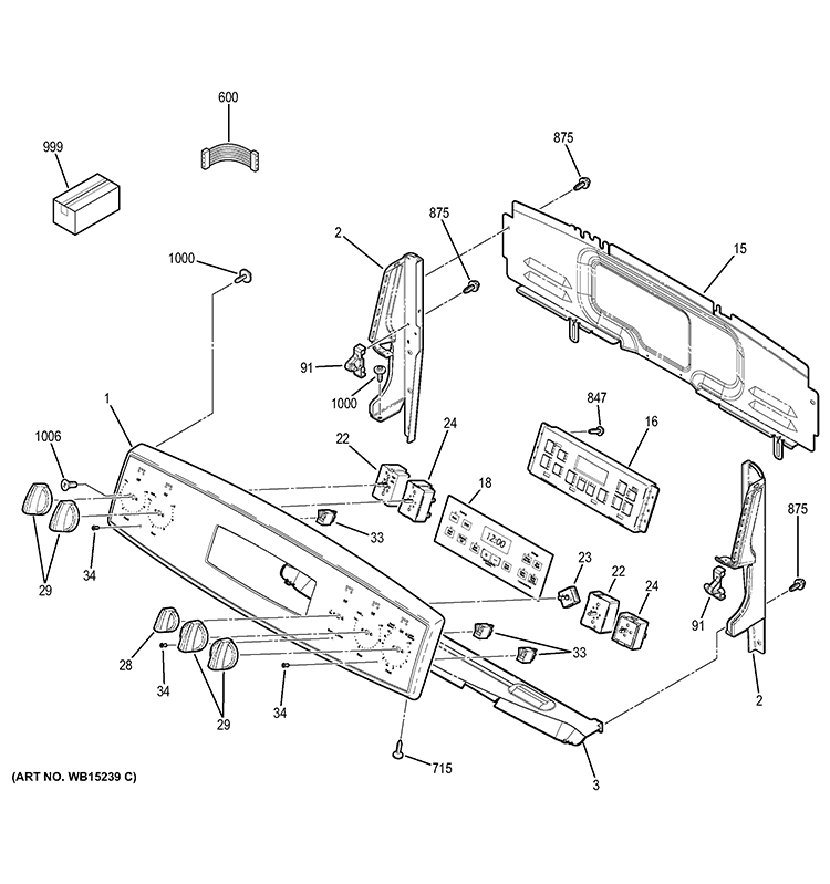 CONTROL PANEL Diagram and Parts List for  General Electric Range