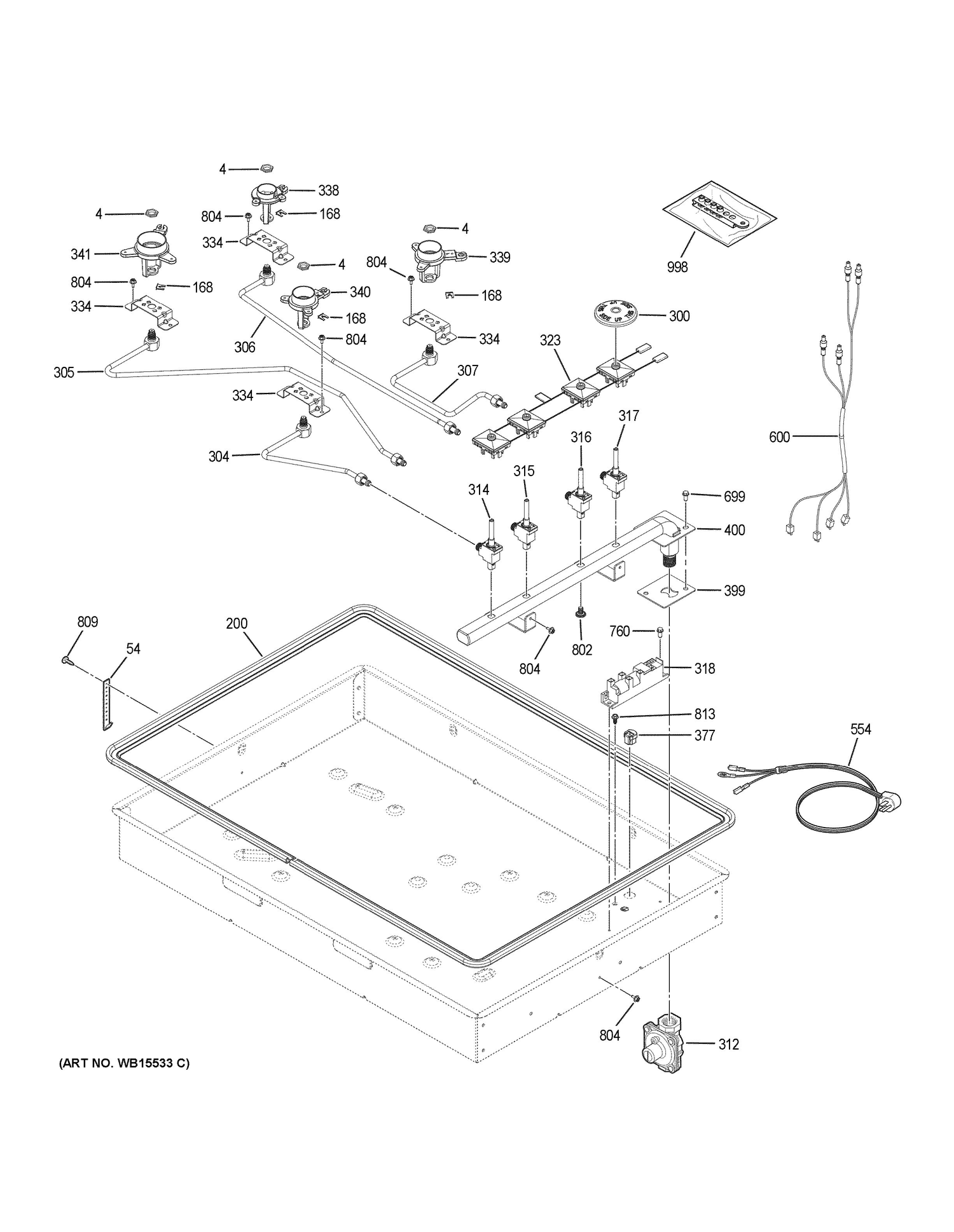 GAS & BURNER PARTS Diagram and Parts List for  General Electric Cooktop