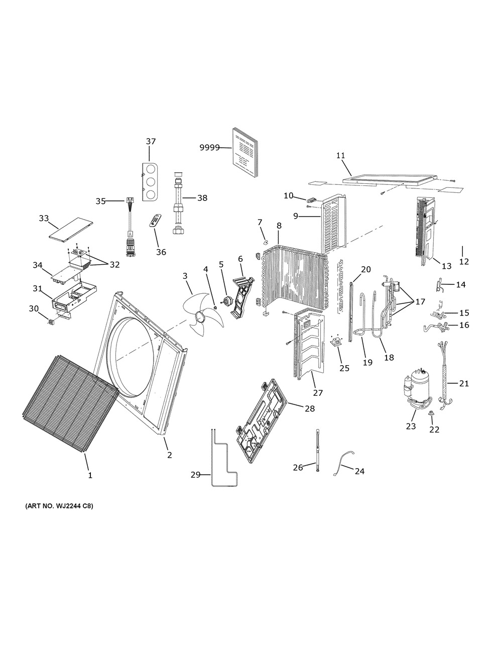 Room Air Conditioner Diagram and Parts List for  General Electric Air Conditioner