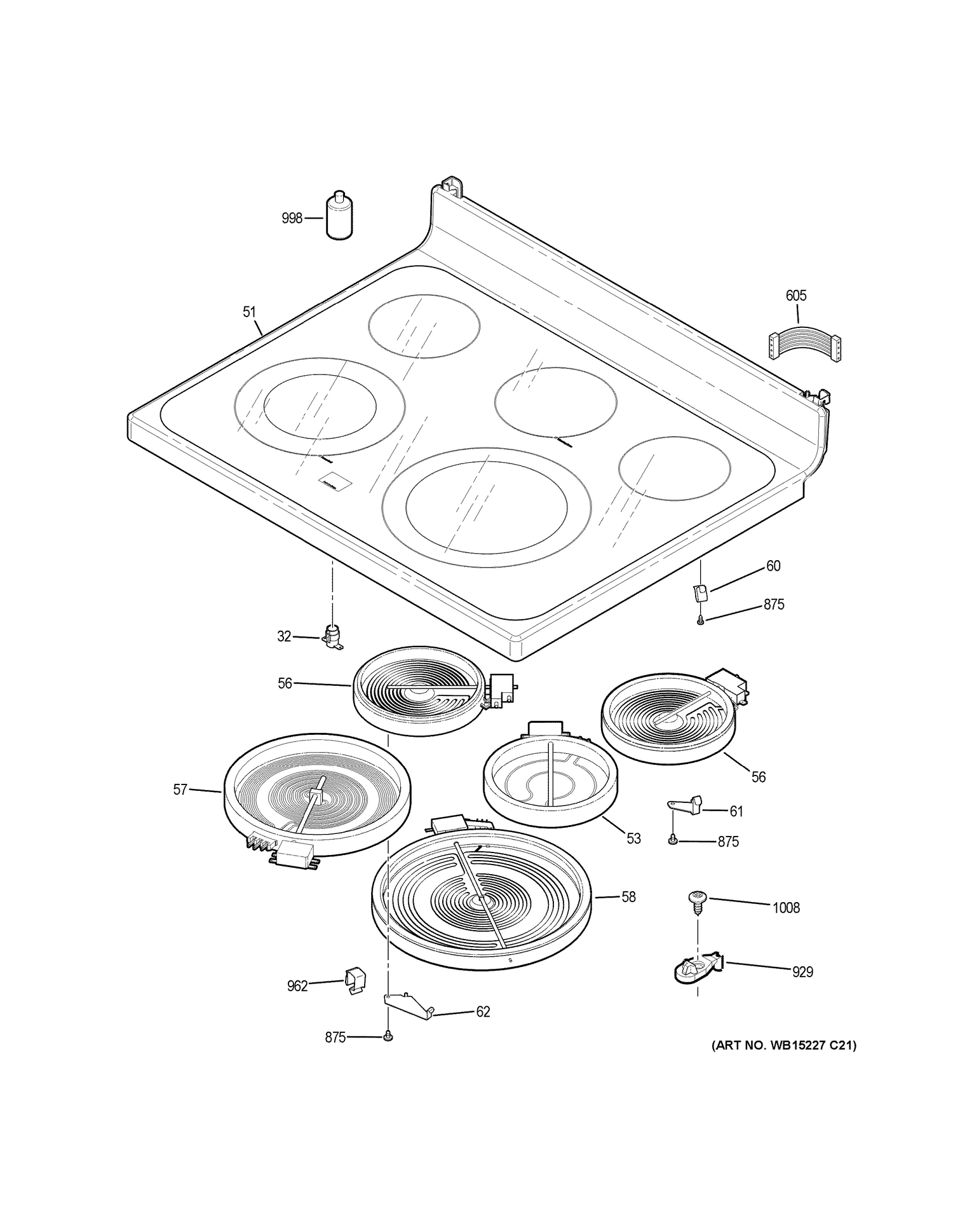 COOKTOP Diagram and Parts List for  General Electric Range