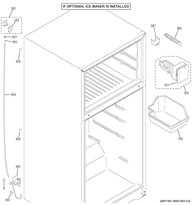 Ice Maker Diagram and Parts List for  General Electric Refrigerator