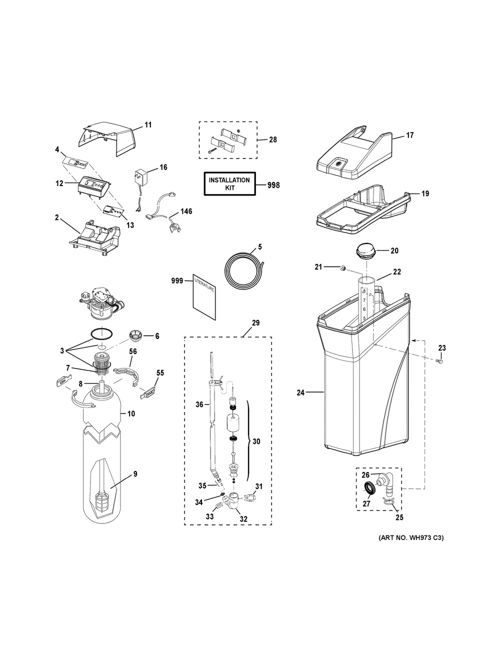 Body Parts Diagram and Parts List for  General Electric Water Filter System