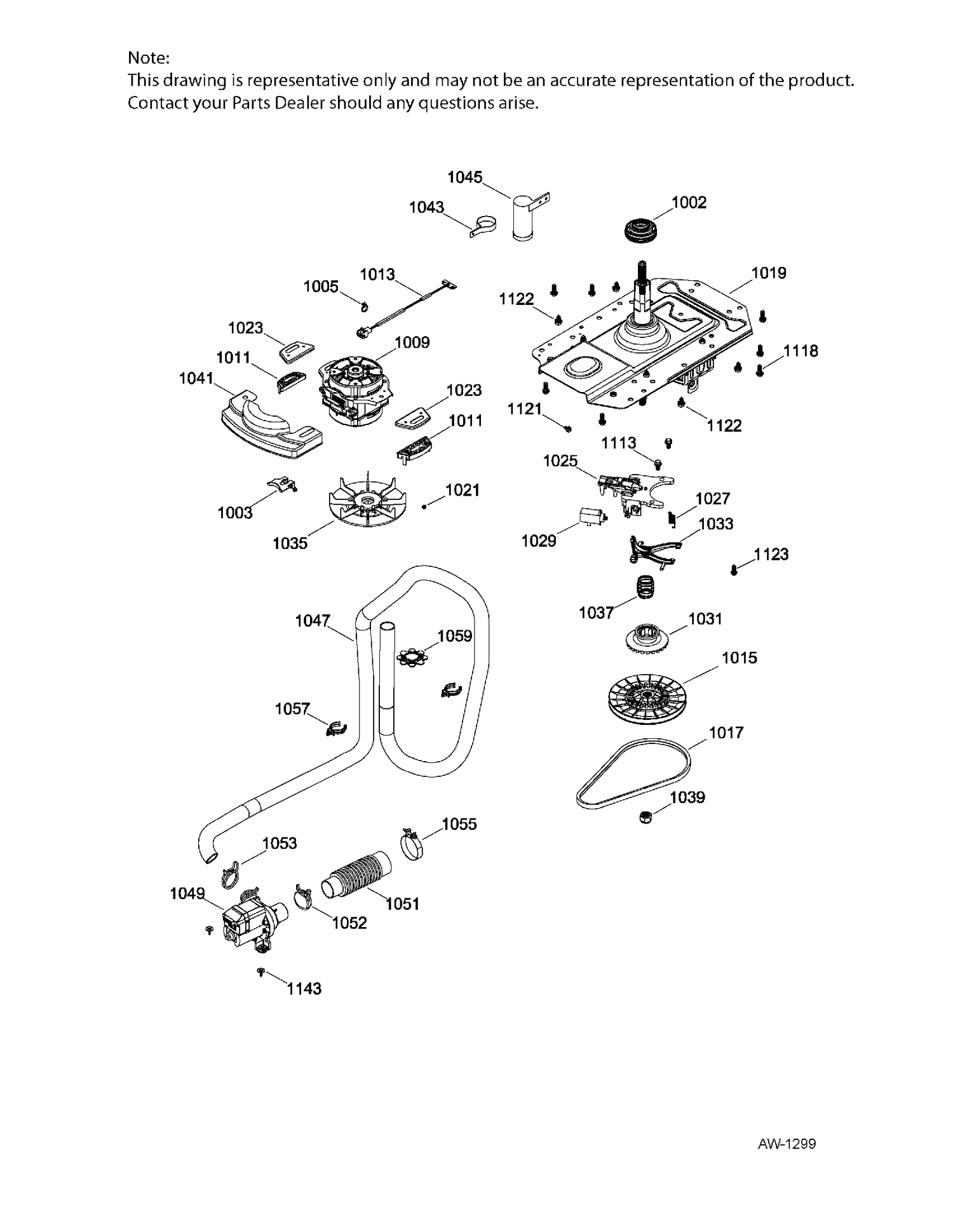 DRIVE COMPONENTS WASHER Diagram and Parts List for  General Electric Washer