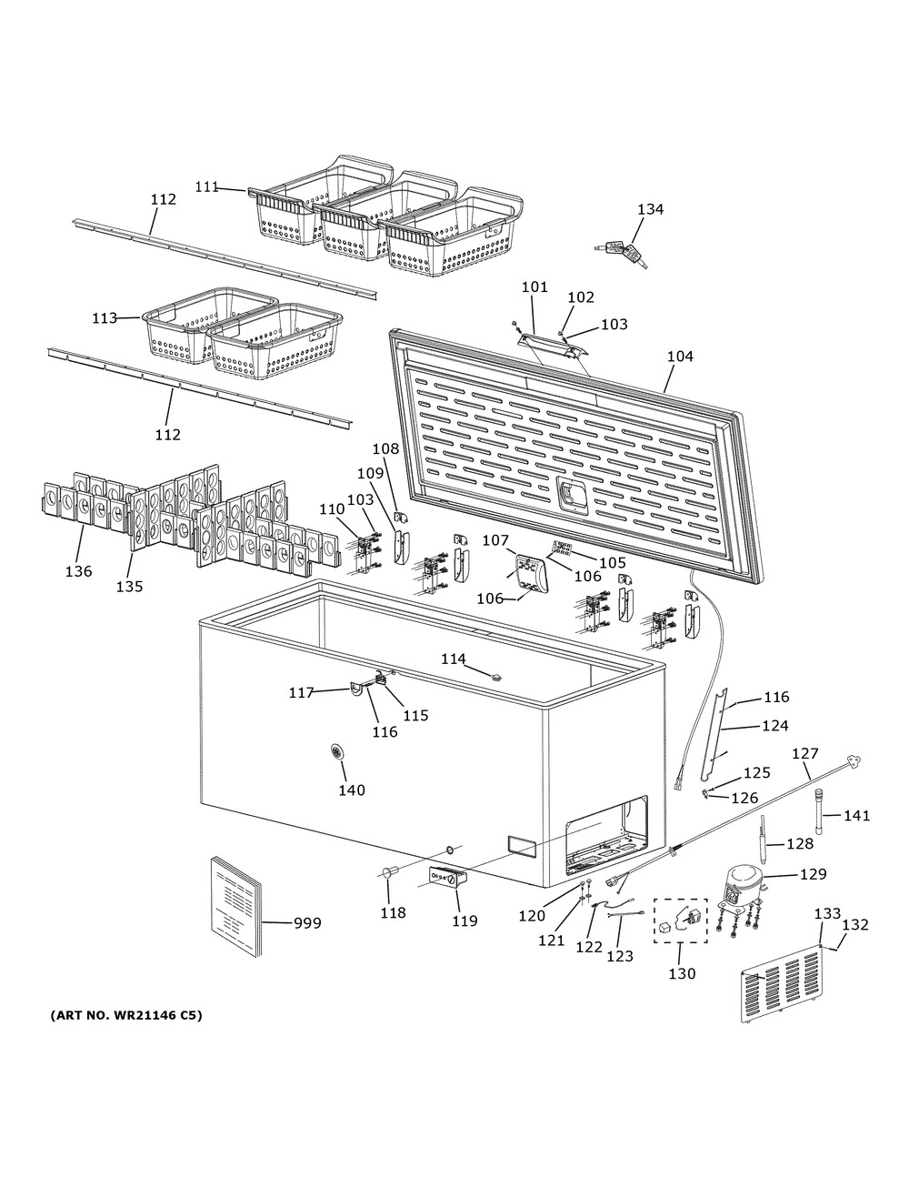 Freezer Diagram and Parts List for  General Electric Freezer