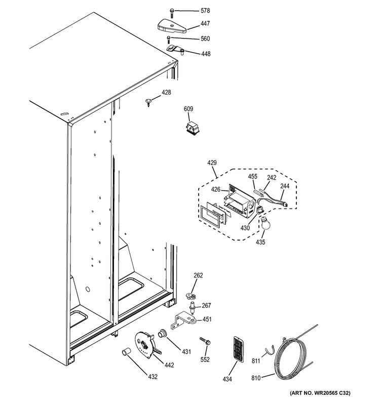 Fresh Food Section Diagram and Parts List for  General Electric Refrigerator