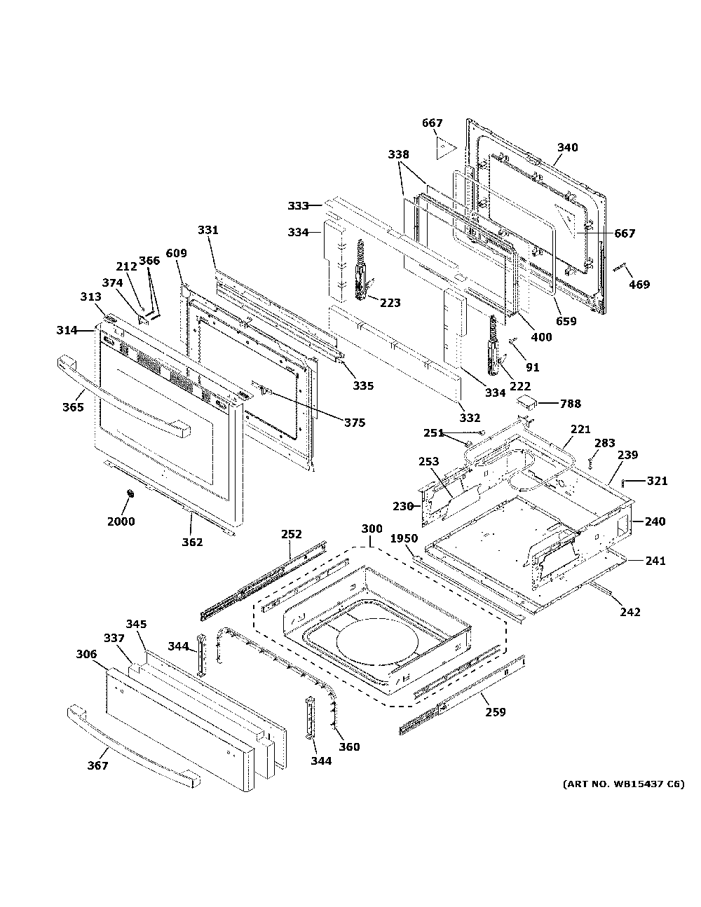 Door & drawer parts Diagram and Parts List for  General Electric Range