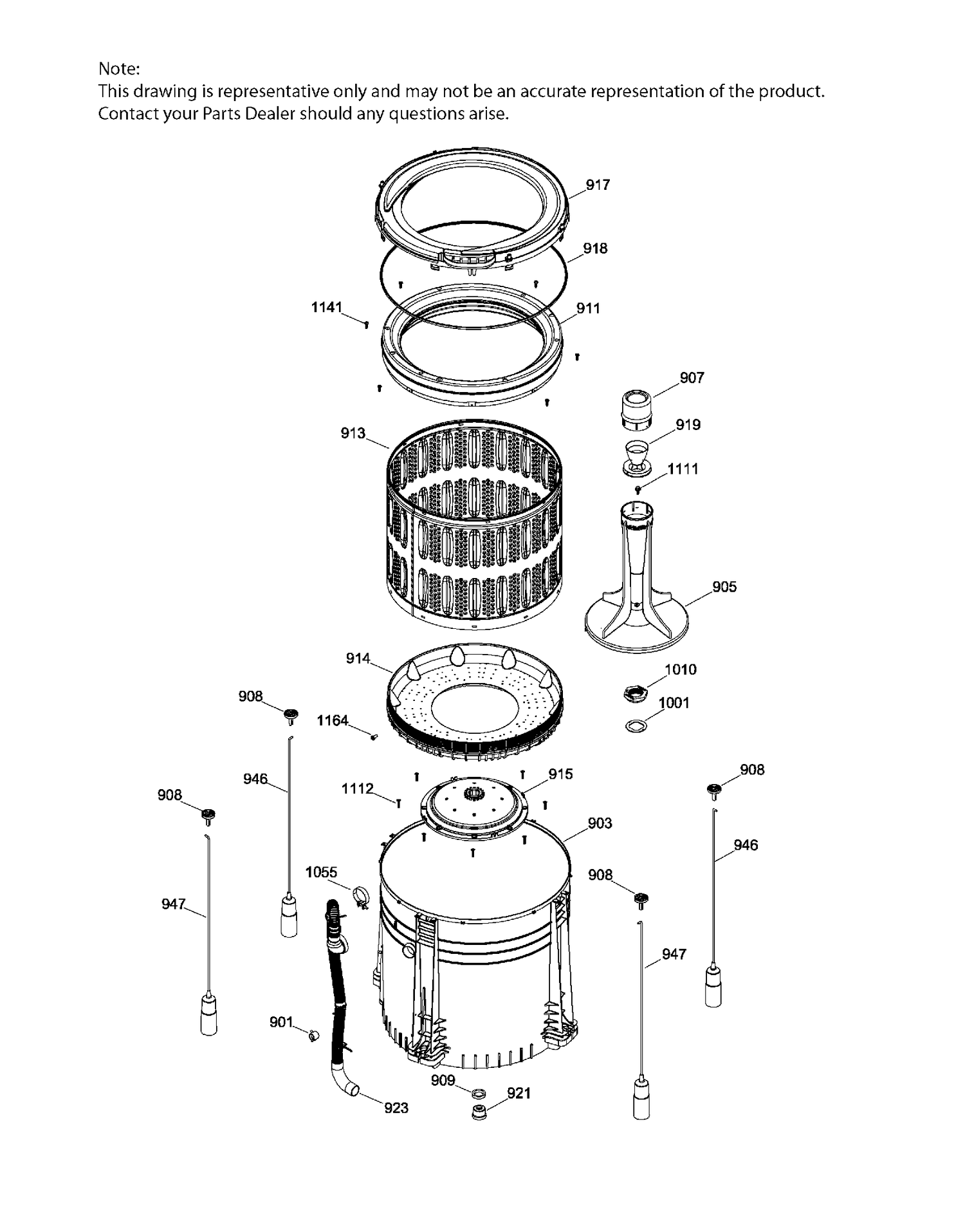 TUB WASHER Diagram and Parts List for  General Electric Dryer