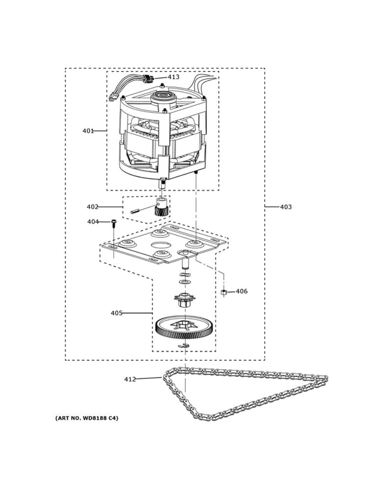 Motor And Drive Parts 1 Diagram and Parts List for  General Electric Trash Compactor