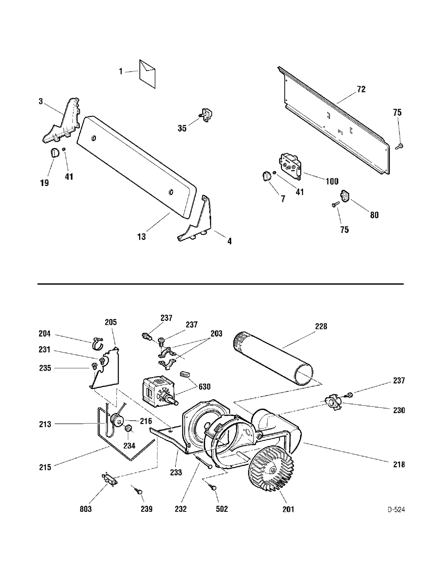 CONTROLS & DRIVE Diagram and Parts List for  General Electric Dryer