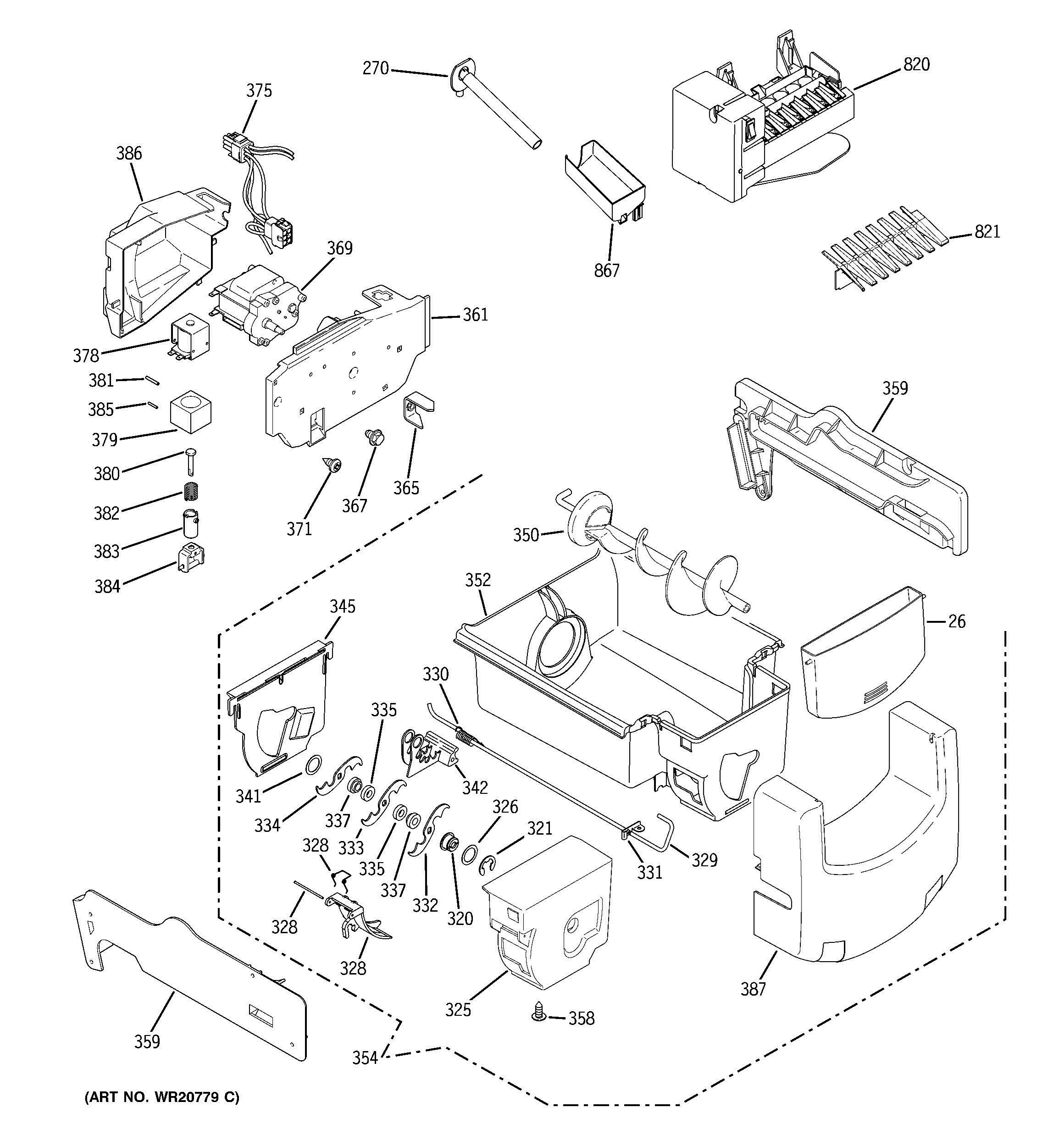 ICE MAKER & DISPENSER Diagram and Parts List for CSHS6UGZFSS  General Electric Refrigerator