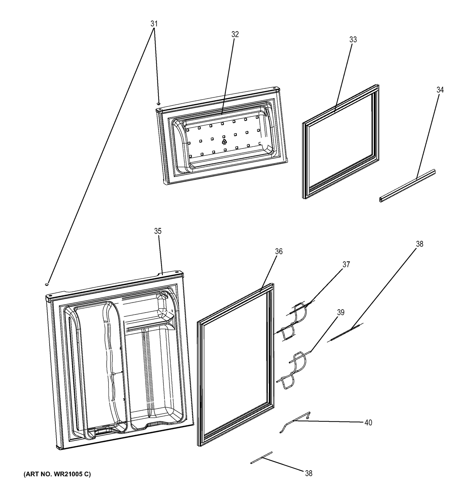 DOORS Diagram and Parts List for  General Electric Refrigerator